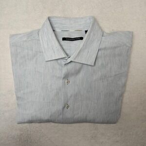 Hammer Made Shirt Mens 18 34/35 Blue Cotton Linen Spread Collar Contrasting Trim